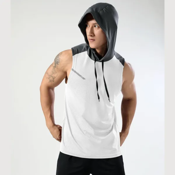 Design Hooded Mesh Vest Top White / Gray Hoodie - 1