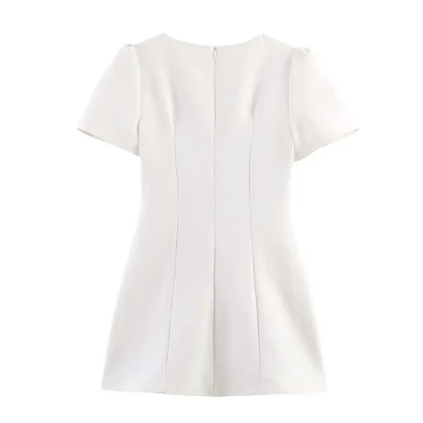 Design Puffed Sleeve Mini Dress Black - 21