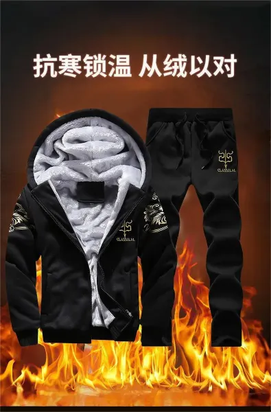 Design Classilal Embroidered Fleece-Lined Hoodie and Sweatpants Set Navy Tracksuit - 5
