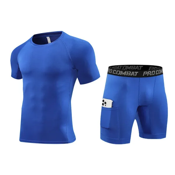 Design Pro Combat Compression T-Shirt and Shorts Set Blue Activewear - 1