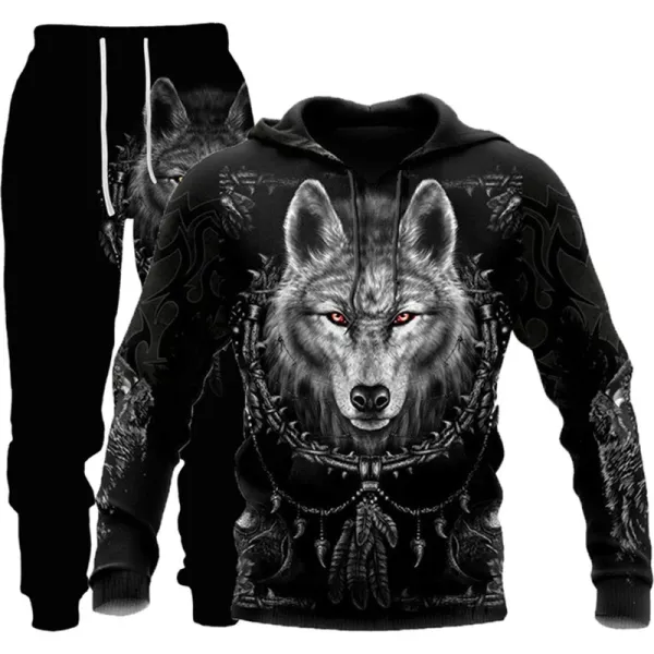 Design Norse Mythology Print Hoodie and Sweatpants Set Black White - 8