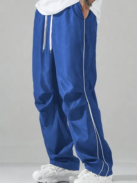 Design Track Pants Blue with White Stripe Sweatpants - 1
