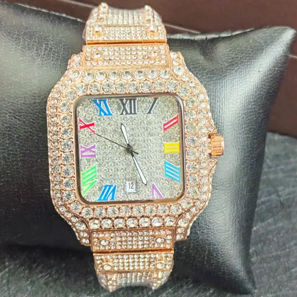 Design Square Crystal-Encrusted Watch Multicolor Rose Gold Tone Watch Watches - 5