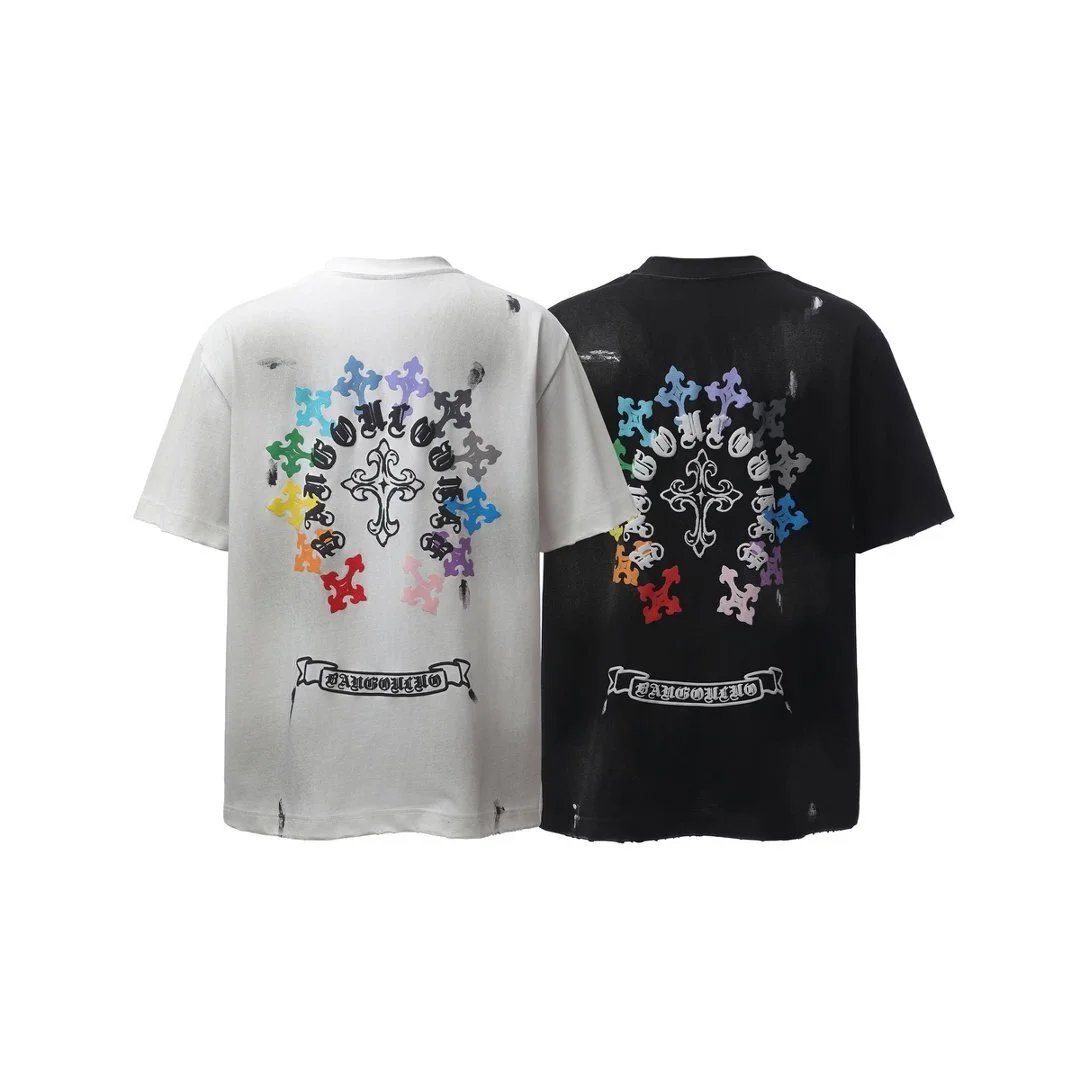 Design Distressed Rainbow Logo T-Shirt White - 5