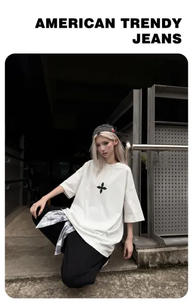 Design Oversized T-Shirt with Black Floral Logo White T-Shirt Tops.t Shirts - 2