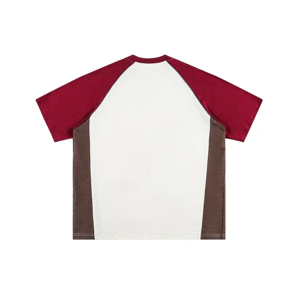 Design Raglan Sleeve Color-Block T-Shirt White Burgundy Brown - 10