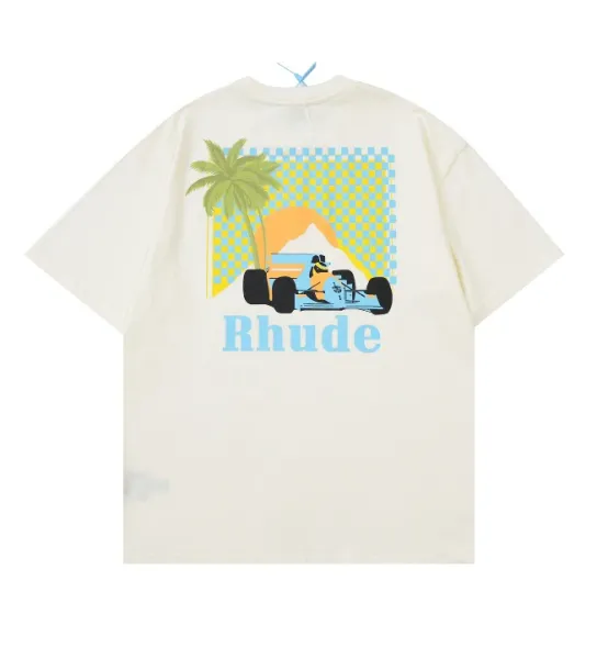 Rhude Racing Palm Graphic T-Shirt Beige - 1