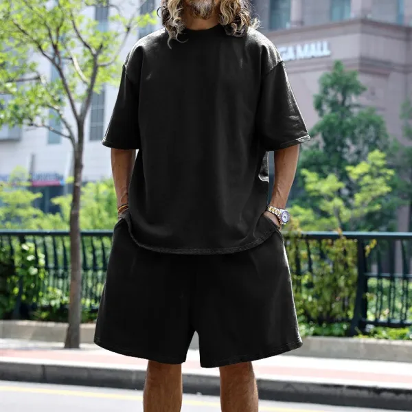 Design Oversized Relaxed Fit Black T-Shirt and Shorts Set Casual Set - 1
