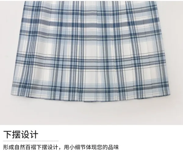 Design Qidian Dress White Short-Sleeve Shirt and Blue-White Plaid Pleated Skirt Set Sets - 8