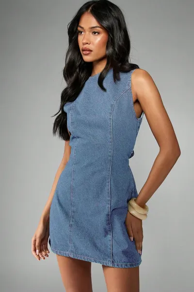 Design Denim Mini Dress in Classic Indigo Blue Dress - 4