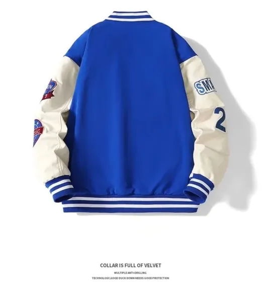 Design Varsity Jacket Navy and Cream Embroidered Letter A Basketball Patch Jacket Outerwear Jacket - 16