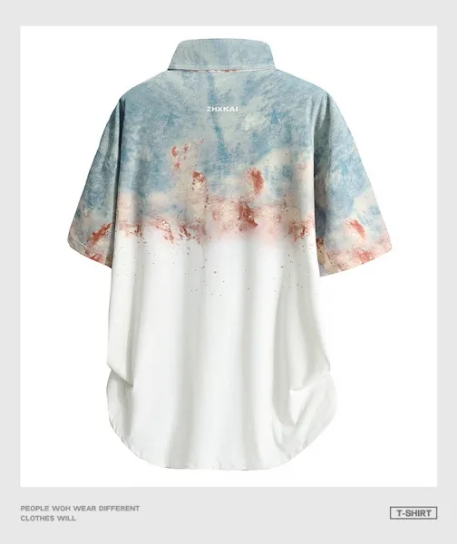 Design Tie-Dye Ombre Short Sleeve Shirt Tops Shirt - 18