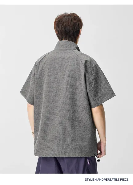 Design Waffle-Textured Half-Zip Poncho Top Brown - 11