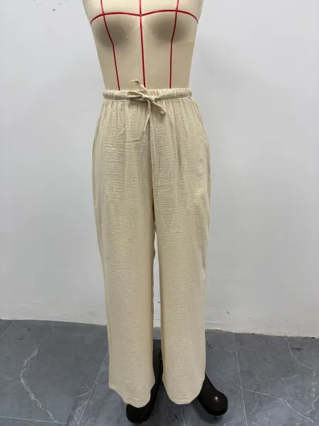 Design Wide-Leg Crinkle Cotton Pants White - 2