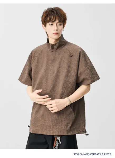Design Waffle-Textured Half-Zip Poncho Top Brown - 12