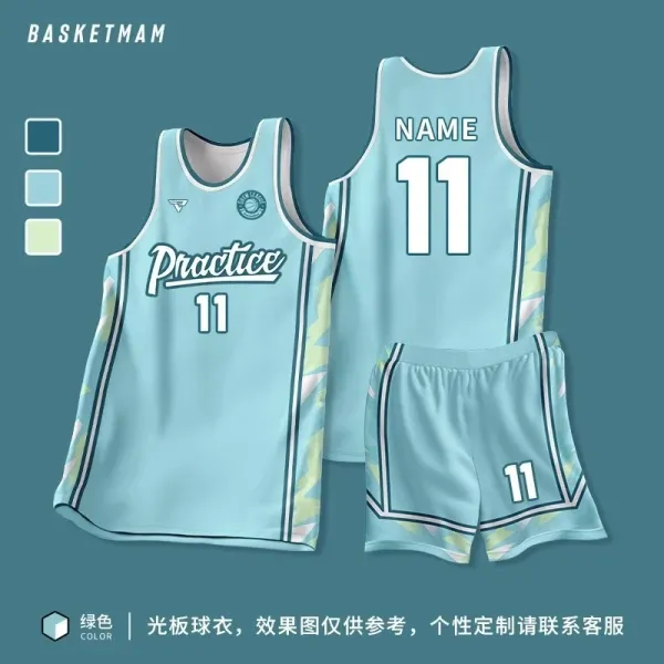 Design BASKETMAM Practice Jersey Set Light Blue Sporty Basketball Uniform Activewear - 1