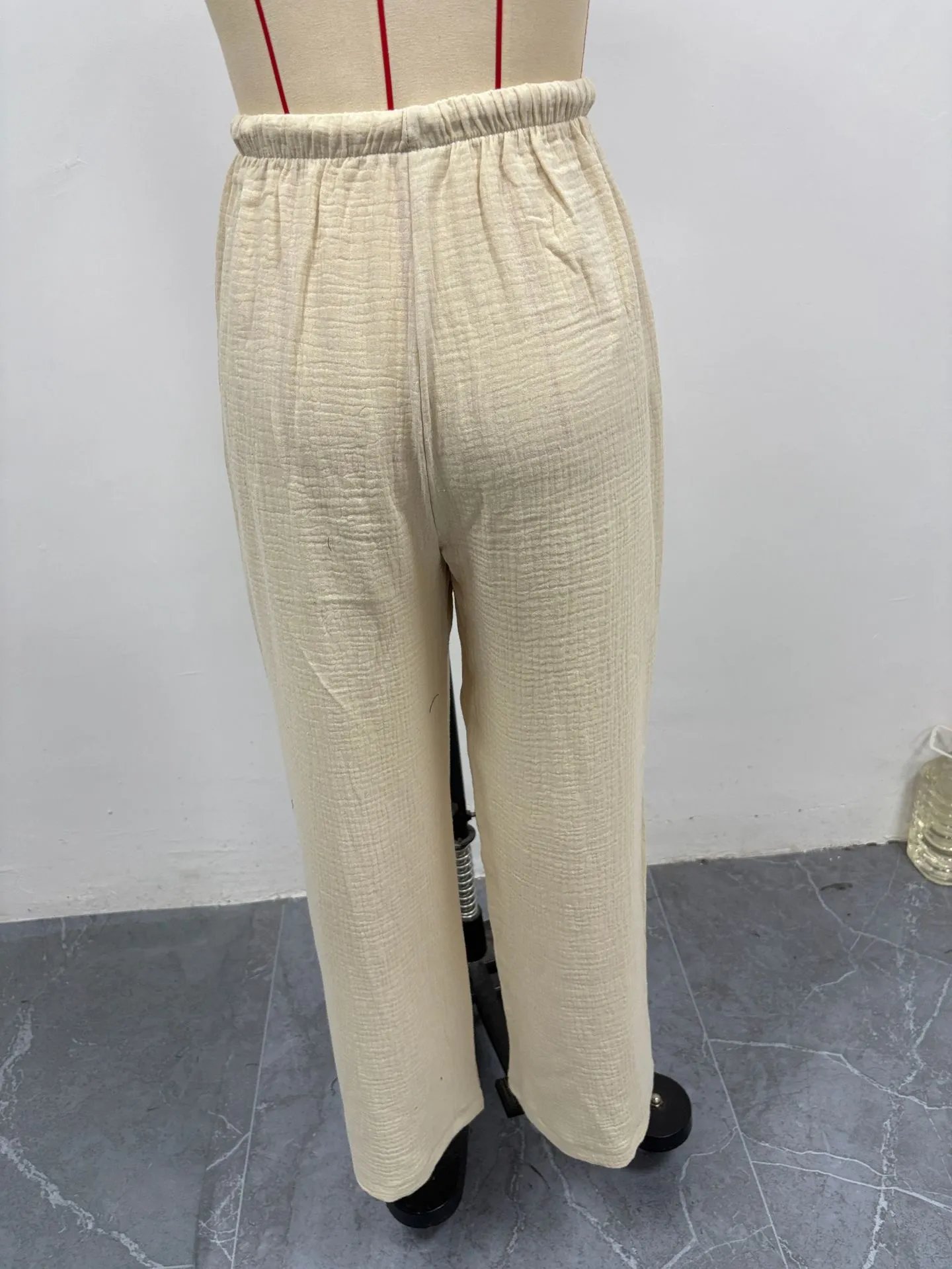 Design Wide-Leg Crinkle Cotton Pants White - 4