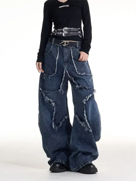 Design Distressed Wide-Leg Jeans Blue - 13