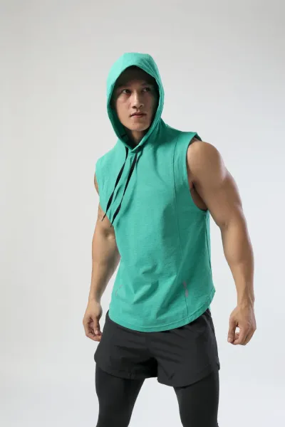 Design Sleeveless Hooded Vest Teal Activewear Top - 1