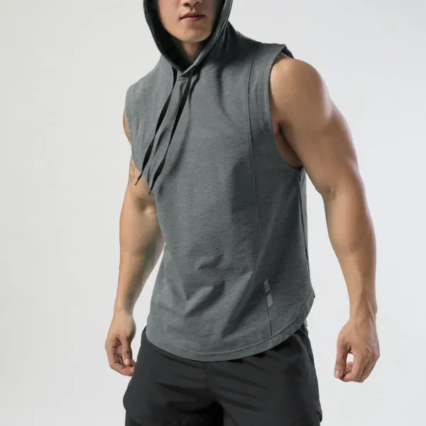 Design Sleeveless Hooded Vest Gray Activewear Top - 1