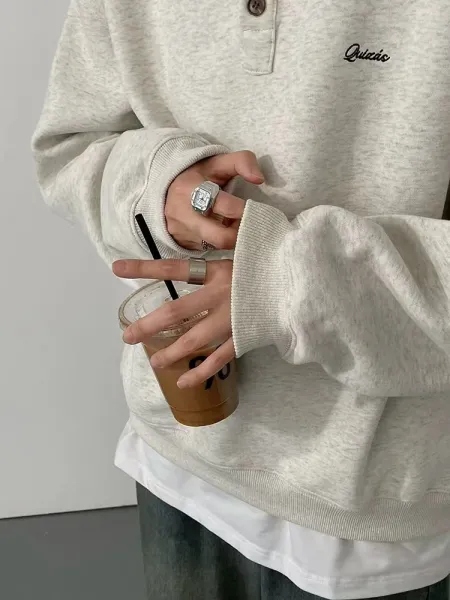 Design Quicis Henley Sweatshirt Light Gray Sweater - 7