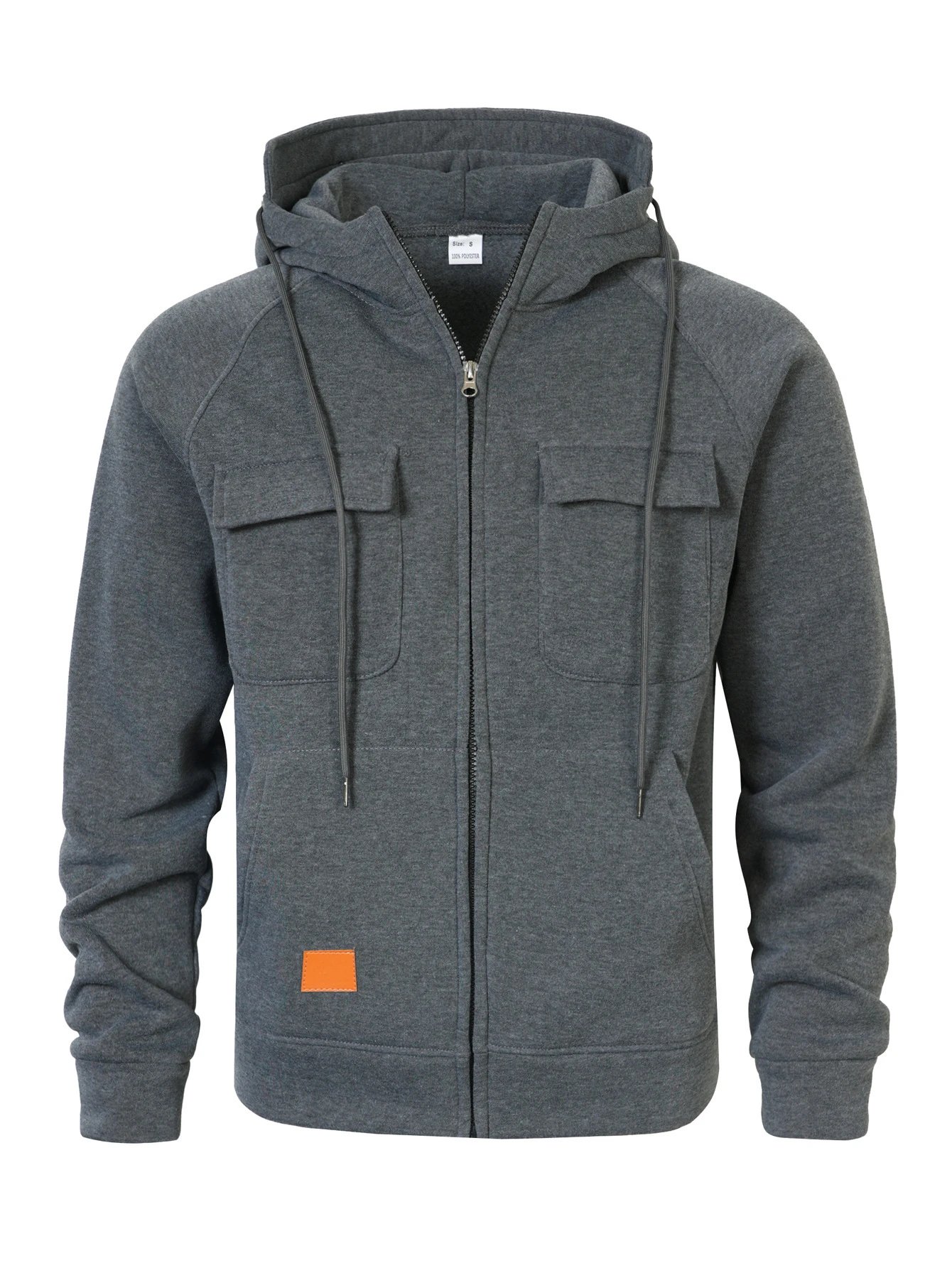 Design Zip-Up Hoodie with Utility Pockets Charcoal Gray Hoodie - 45