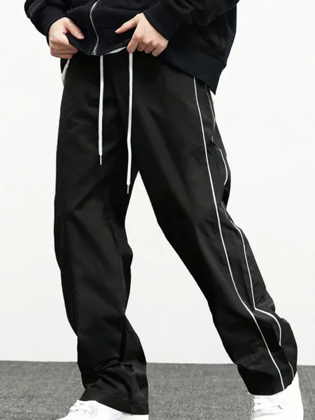 Design Muscle Attack Track Pants Black with White Stripe Sweatpants - 2