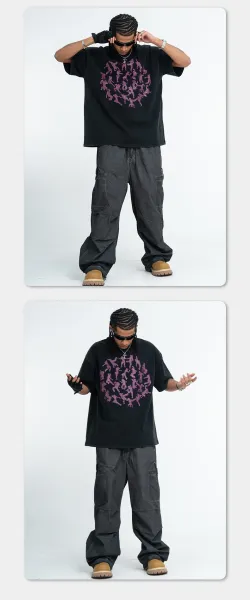Design Graphic Print Circle Silhouette T-Shirt Black - 10