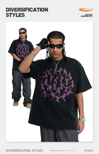 Design Graphic Print Circle Silhouette T-Shirt Black - 3