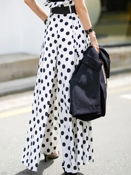 Design Polka Dot Wide-Leg Palazzo Pants Olive Green - 6