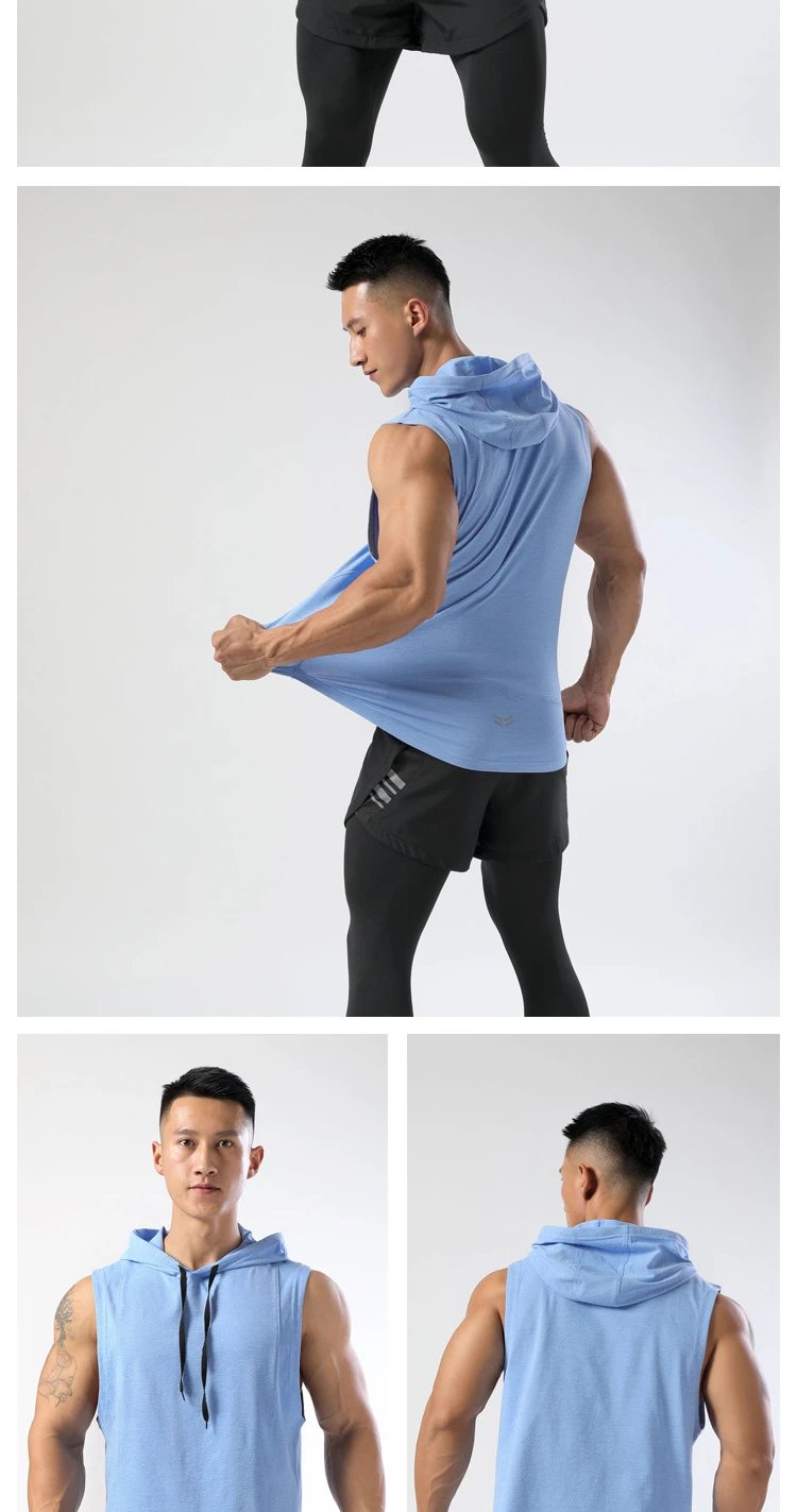 Design Sleeveless Hooded Vest Black with Gray Shorts Vest Top - 16
