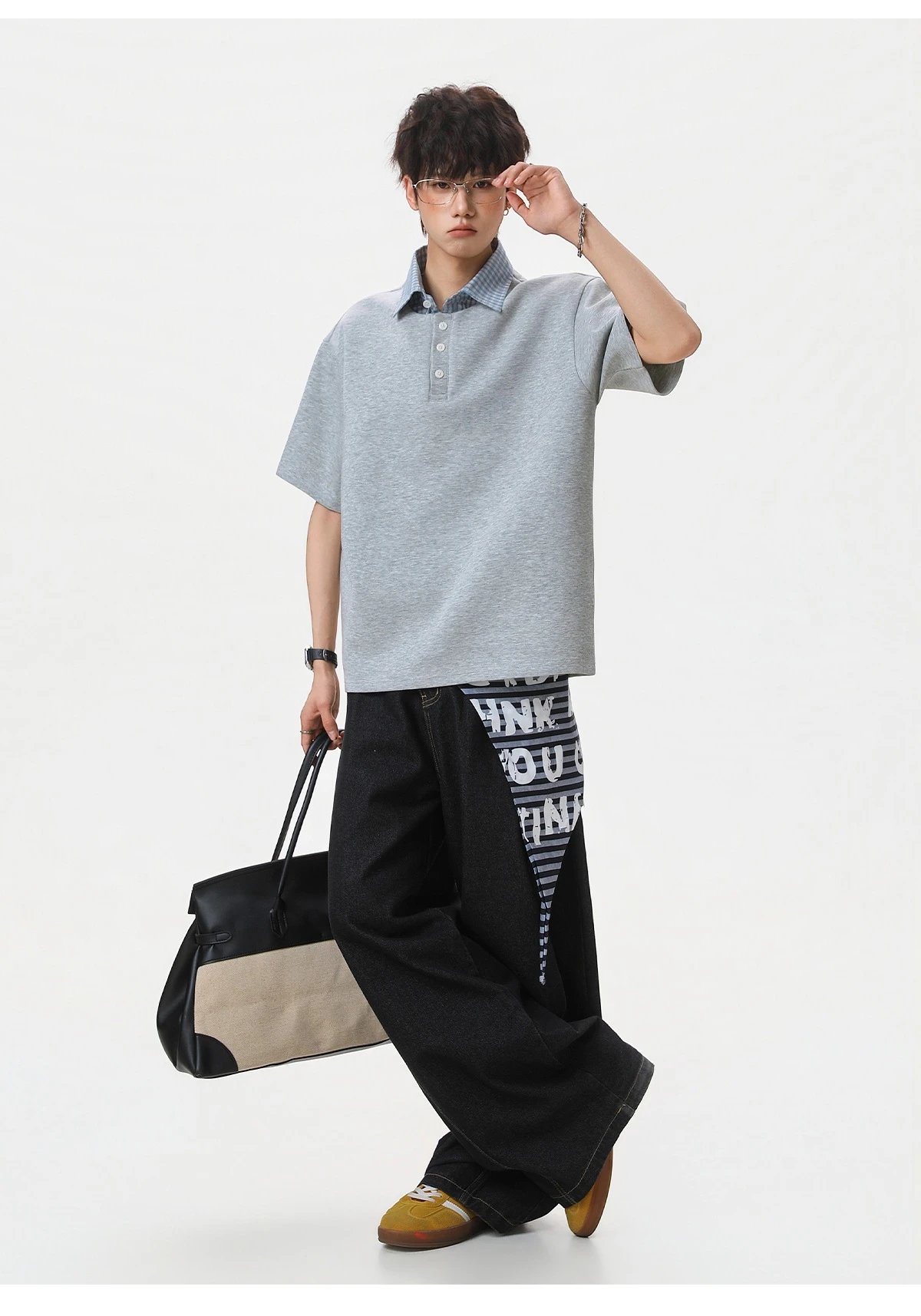 Design Layered Collar Polo Navy Blue Tops Polo - 13