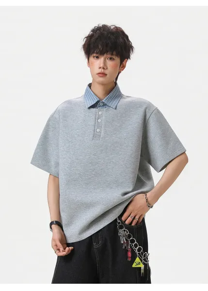 Design Layered Collar Polo Navy Blue Tops Polo - 14