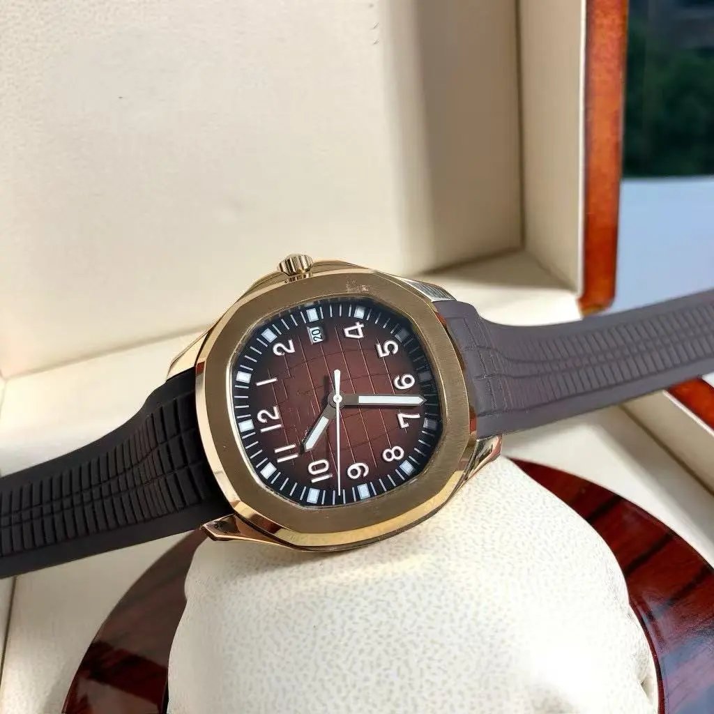 Patek Philippe Aquanaut Chronograph Brown Dial Gold Case Rubber Strap Watch Watches