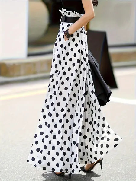 Design Polka Dot Wide-Leg Palazzo Pants Olive Green - 8