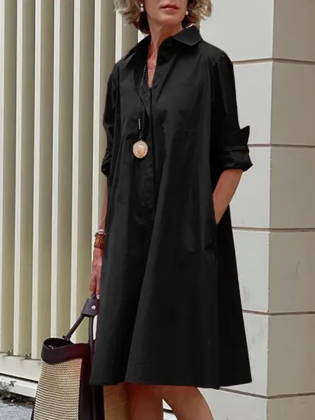 Design Shirt Dress Black Casual Dress - 1