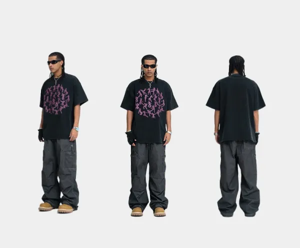 Design Graphic Print Circle Silhouette T-Shirt Black - 7