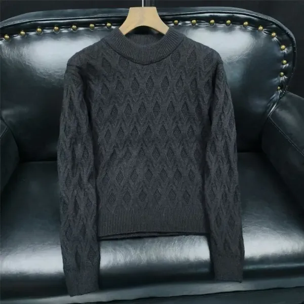 Design Cable Knit Diamond Pattern Turtleneck Sweater Black - 8