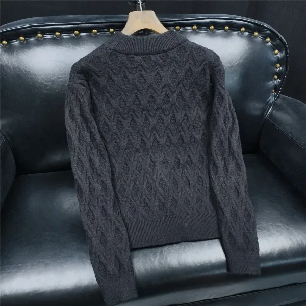 Design Cable Knit Diamond Pattern Turtleneck Sweater Black - 10