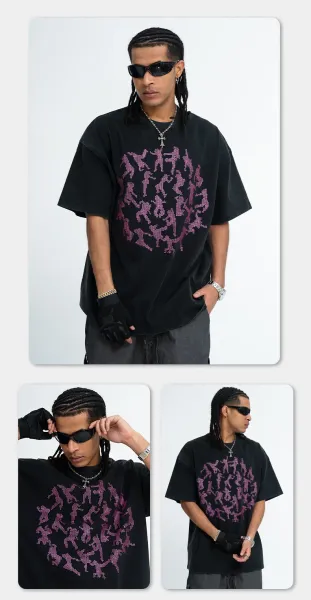 Design Graphic Print Circle Silhouette T-Shirt Black - 8