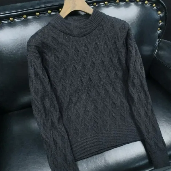 Design Cable Knit Diamond Pattern Turtleneck Sweater Black - 18