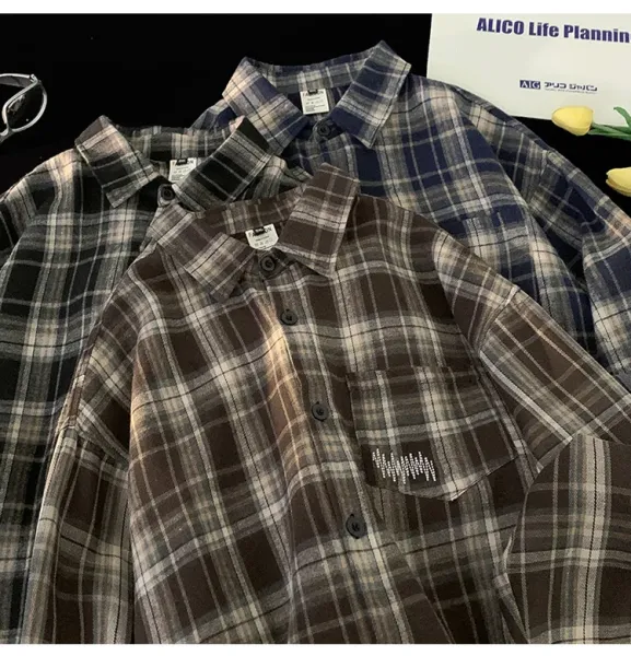 Design Flannel Shirt Brown Gray Plaid Shirt - 6