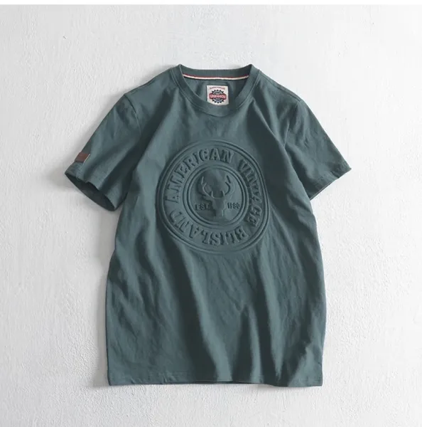 Design American Vintage Logo Embossed T-Shirt Dark Green T-Shirt T-Shirts - 20