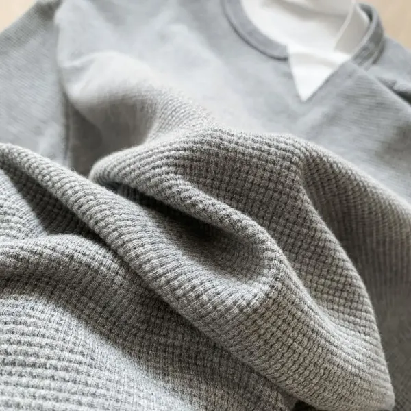 Design Layered V-Neck Thermal Gray Long Sleeve Top - 25