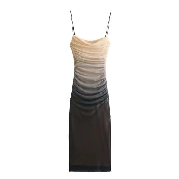 Design Ombre Draped Slip Dress Beige to Black - 1