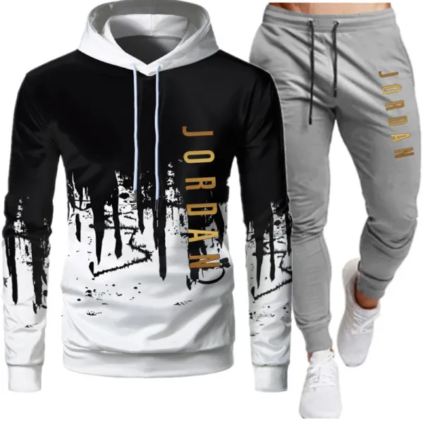 Design Jordan Graphic Print Hoodie and Sweatpants Set Black / White / Gray Sets - 1
