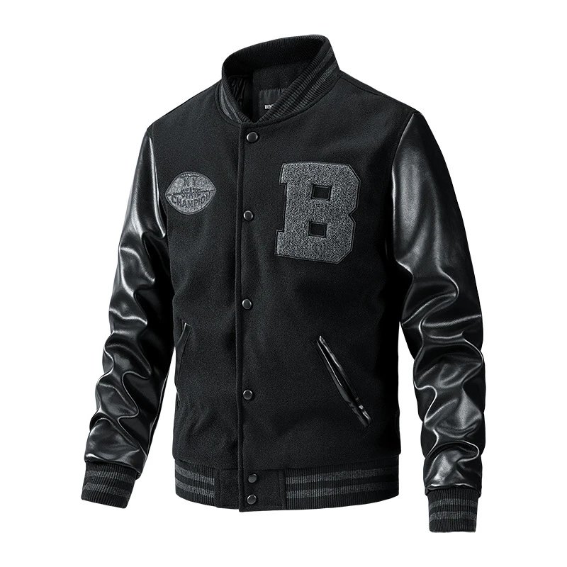 Mitchell & Ness Letterman Jacket Gray Black Outerwear Jacket - 6