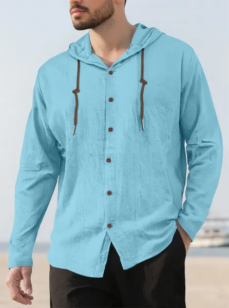 Design Hooded Button-Up Shirt Red - 16