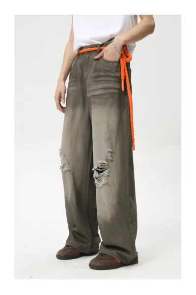 Design Wide-Leg Distressed Gray Jeans - 16