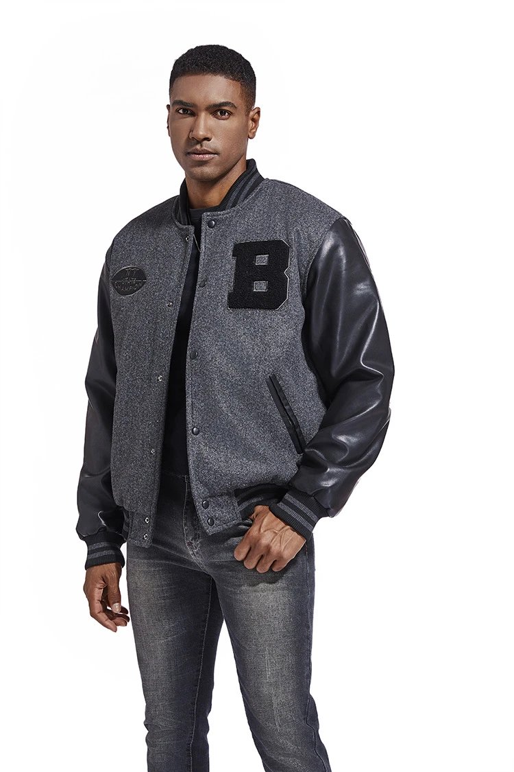 Mitchell & Ness Letterman Jacket Gray Black Outerwear Jacket - 31